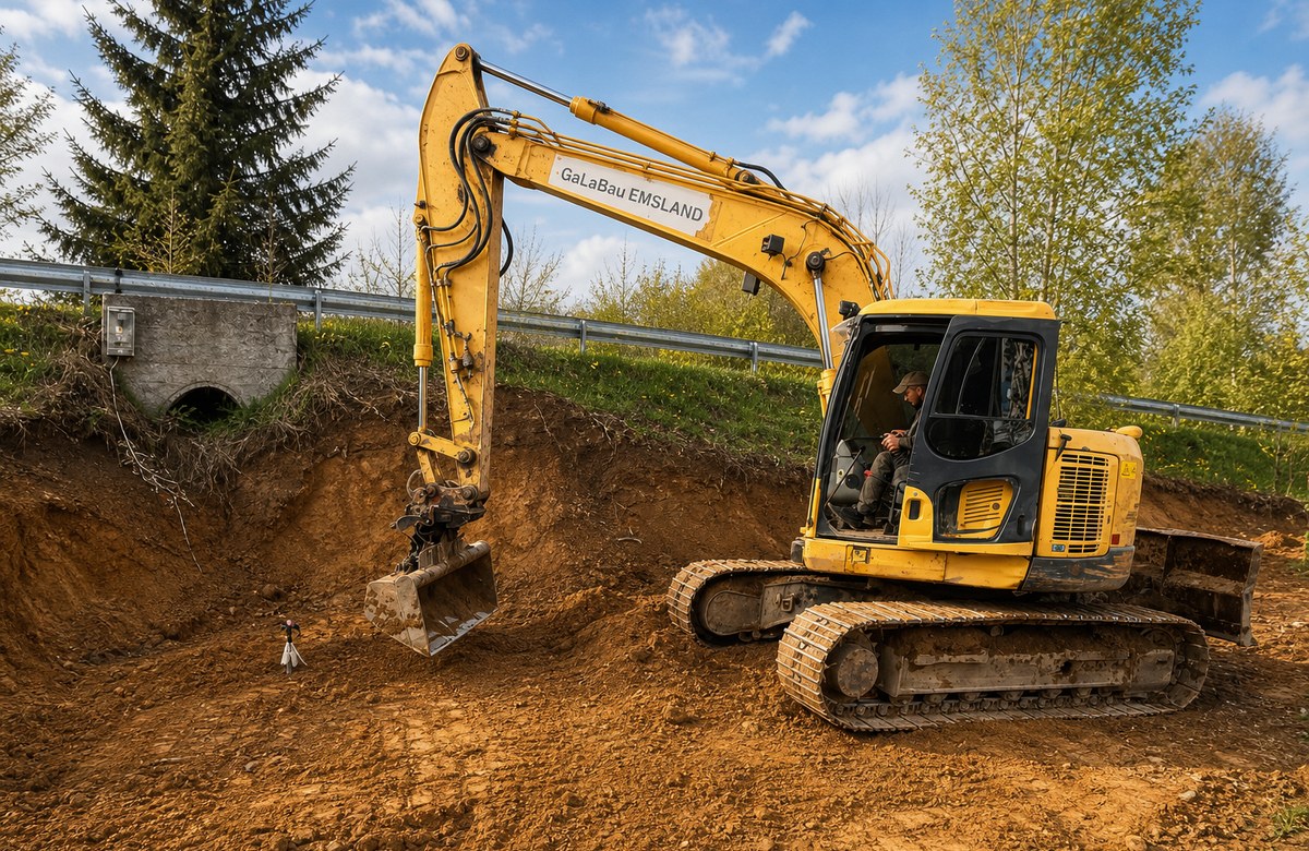 Excavator la lucru intr-un santier de terasamente